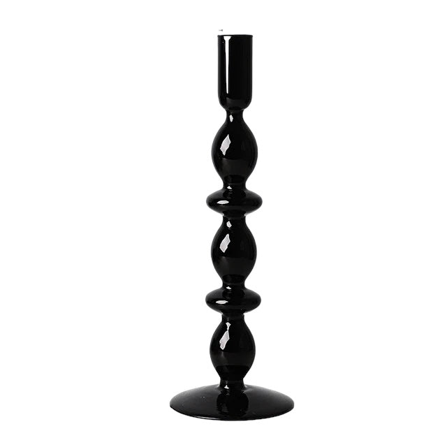 Glass Tall Candle Holder Black