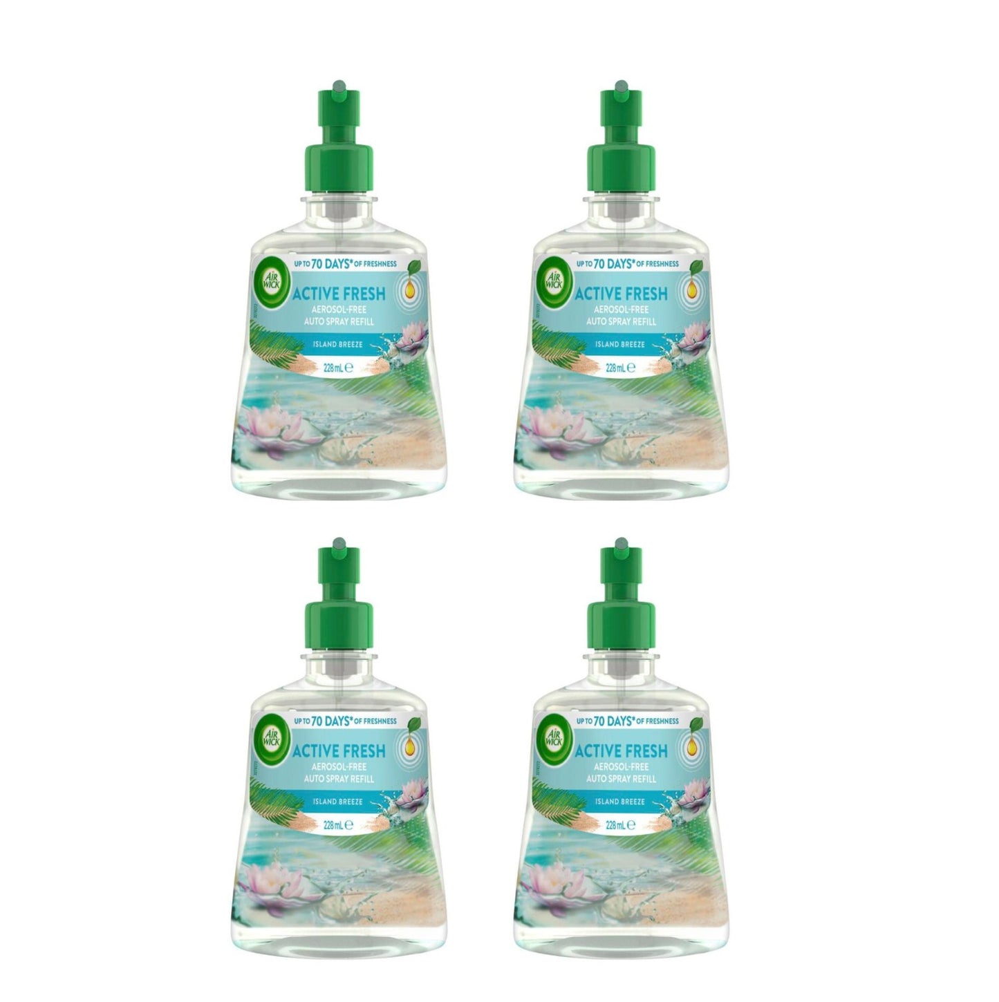 4 Pack Air Wick Active Fresh Island Breeze Auto Spray Refill 228mL