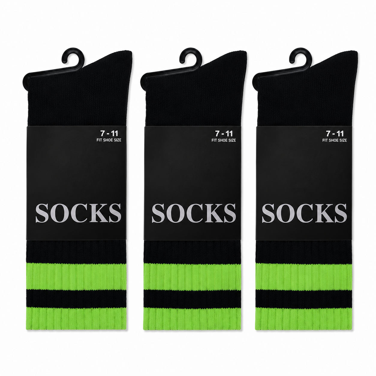 3 Pack men's Hi-Vis Safety Work Socks Black & Green