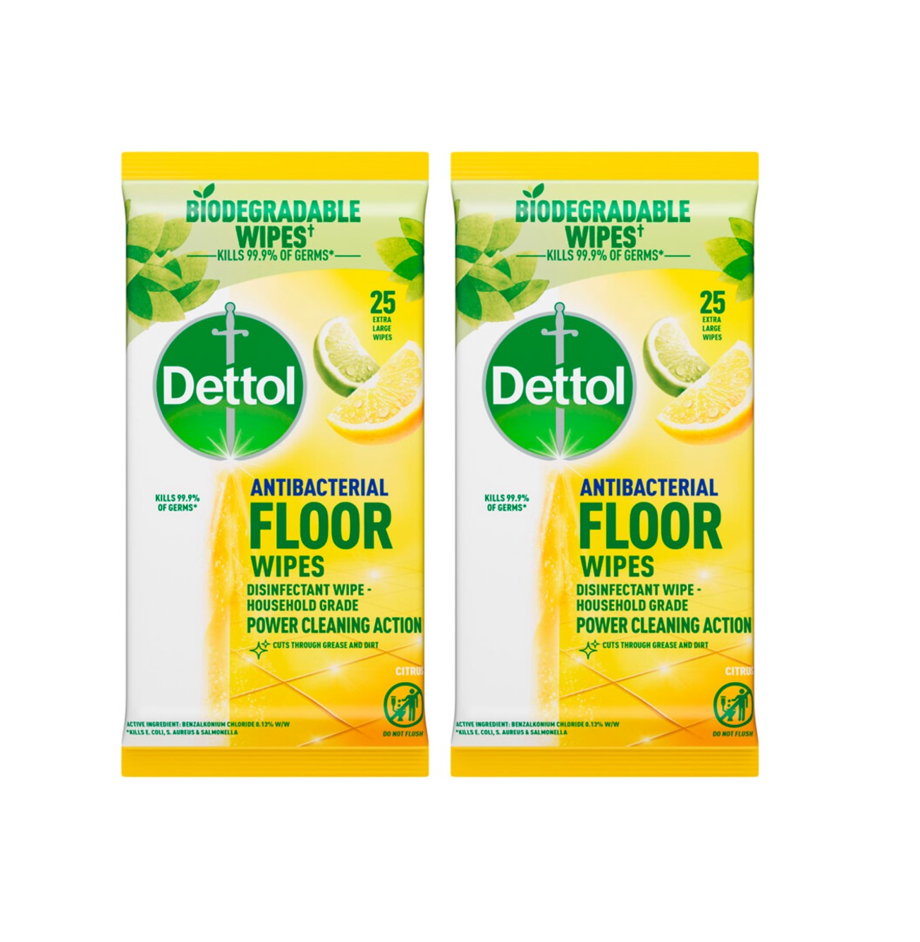 2 Pack Dettol Disinfectant Lemon Lime Antibacterial Floor Cleaning Wipes 25