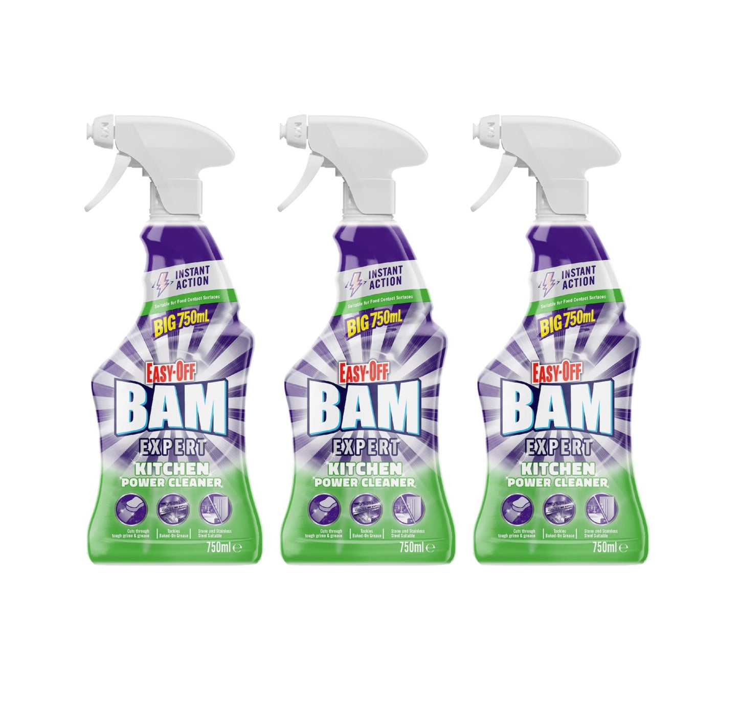 3 Pack Easy-Off Bam Kitchen Degreaser Cleaning Spray 750mL