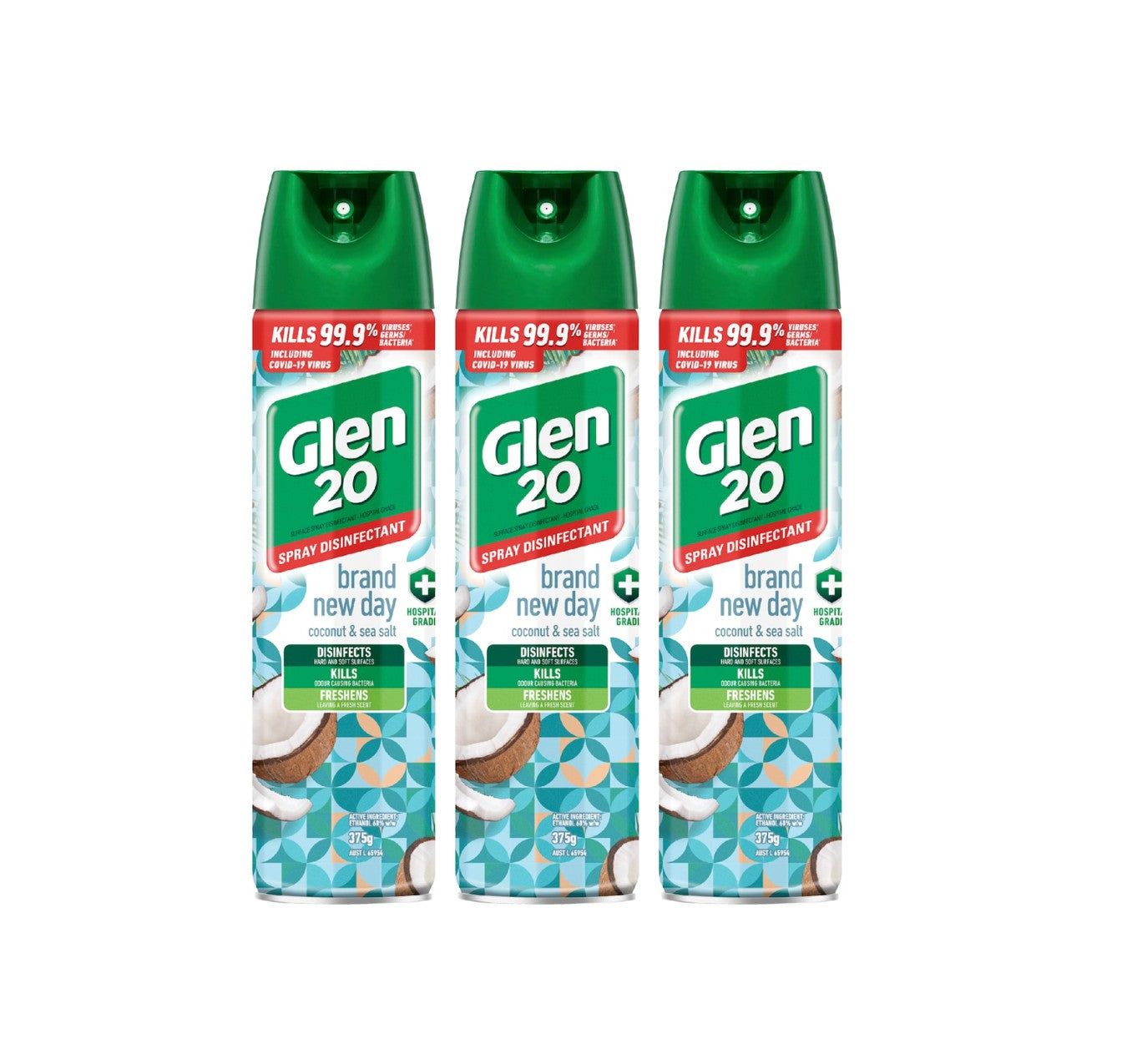 3 Pack Glen 20 Spray Disinfectant Brand New Day Coconut & Sea Salt 375g