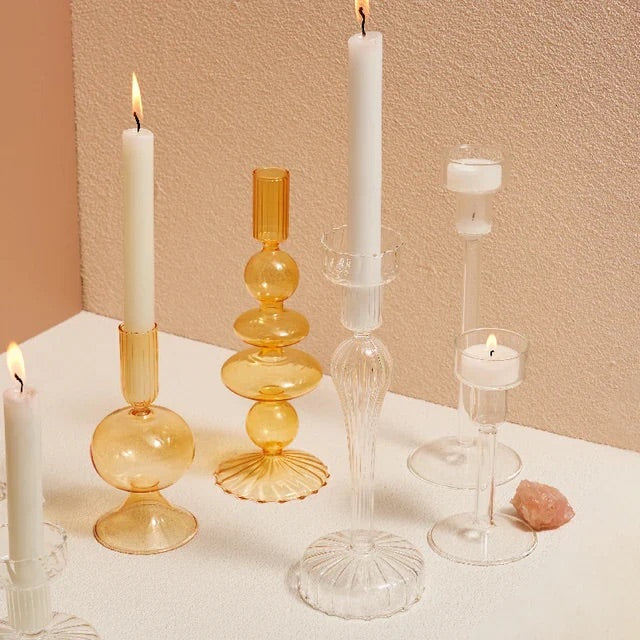 Yellow Glass Candle Holder