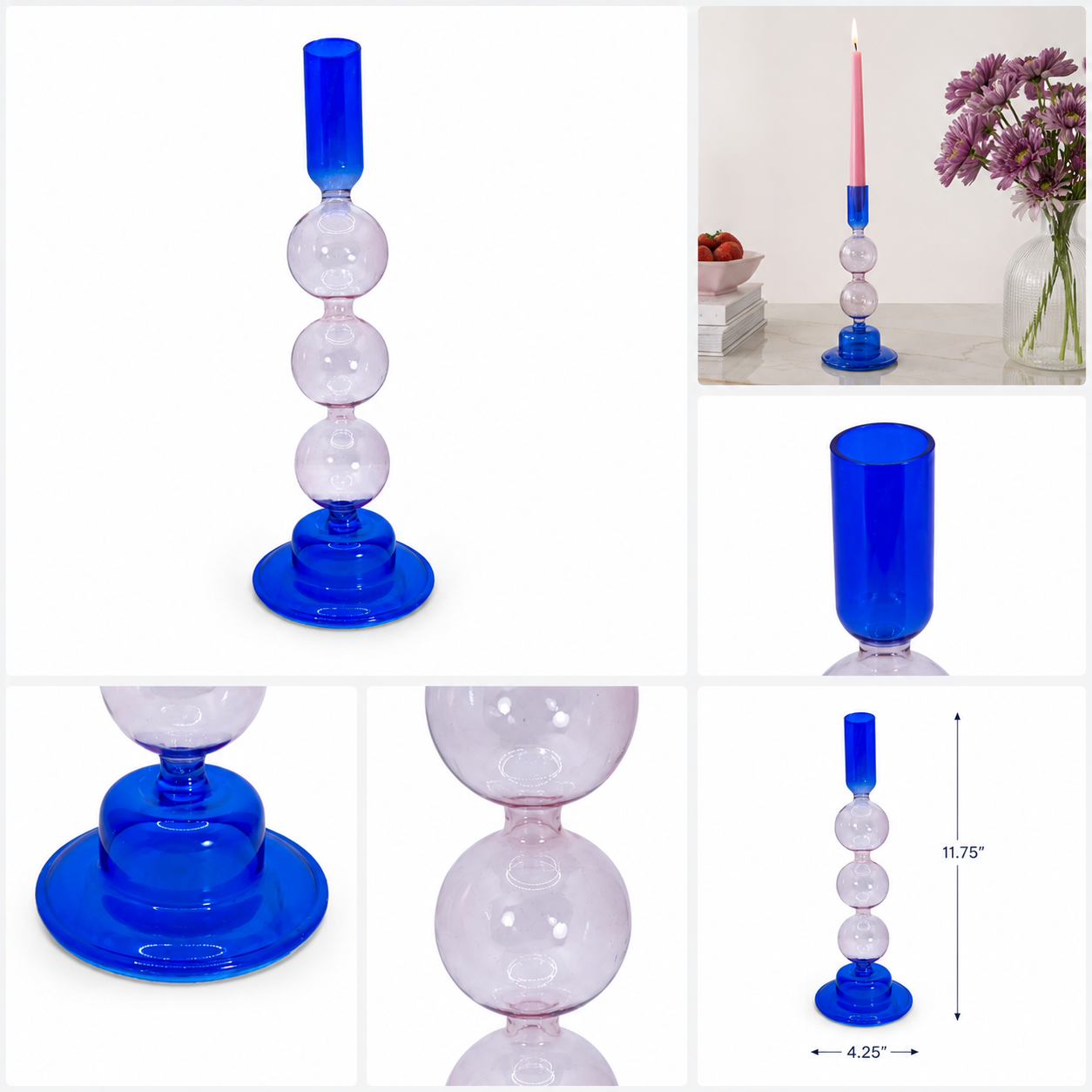 Candle Holder Glass Blue
