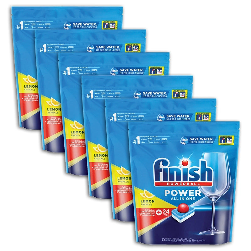 6 Pack Finish Power All In One Lemon Sparkles 24 Tablets