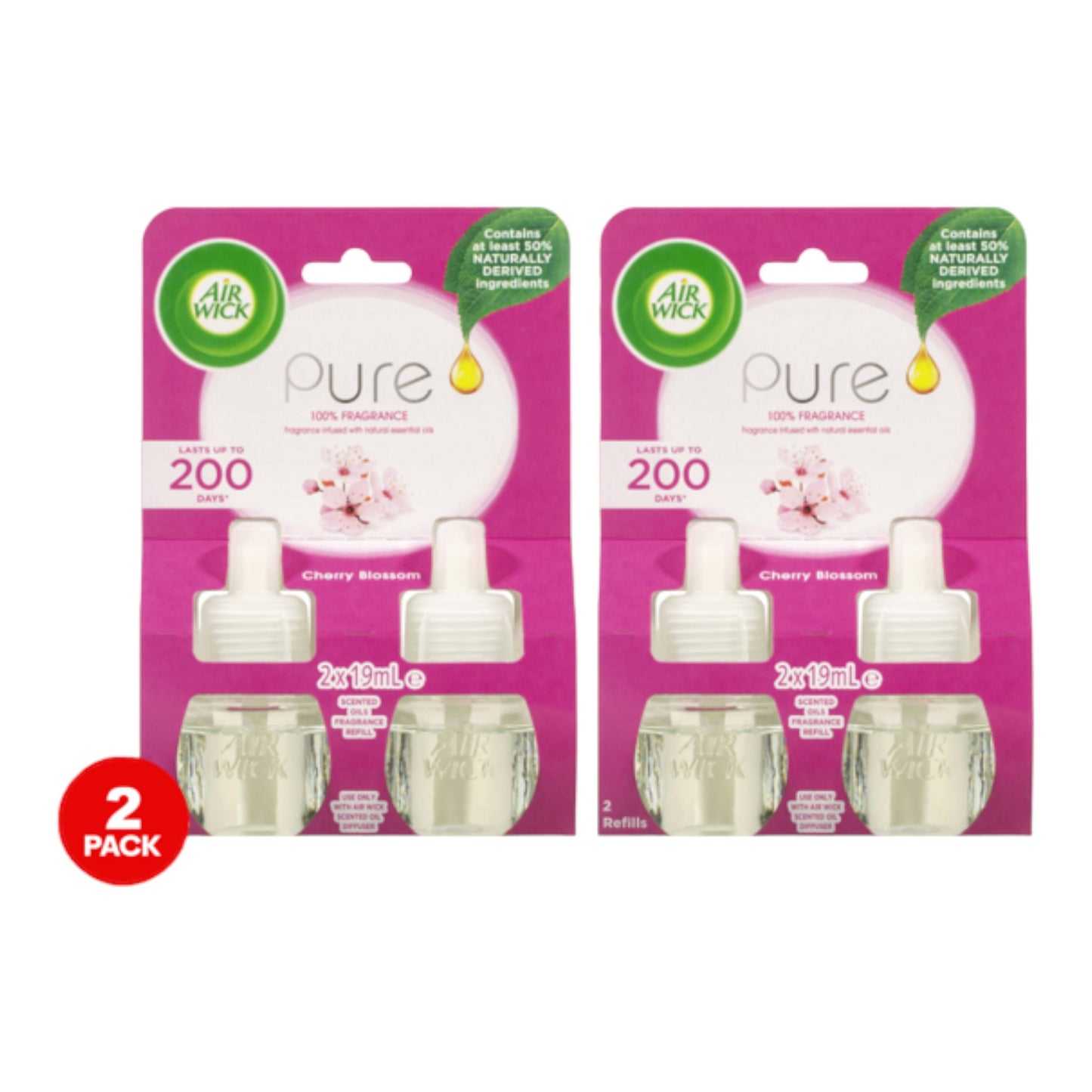 2 Pack Air Wick Pure Electric Diffuser Cherry Blossom Twin Refill 19ml
