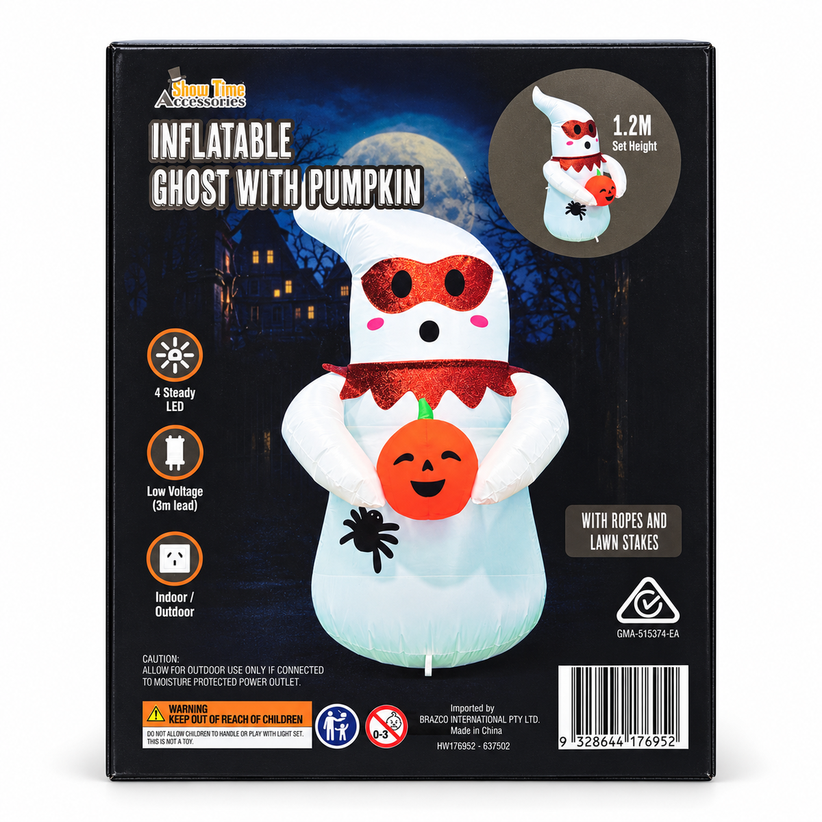Inflatable Ghost with Pumpkin Indoor & Outdoor LED Light Up