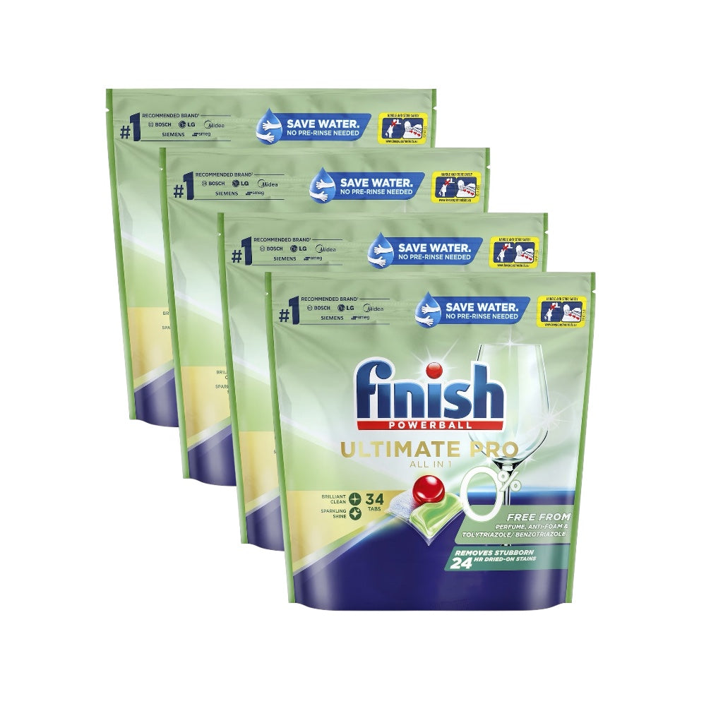 4x Finish Ultimate Pro 0% Dishwasher Tablets 34 Pack