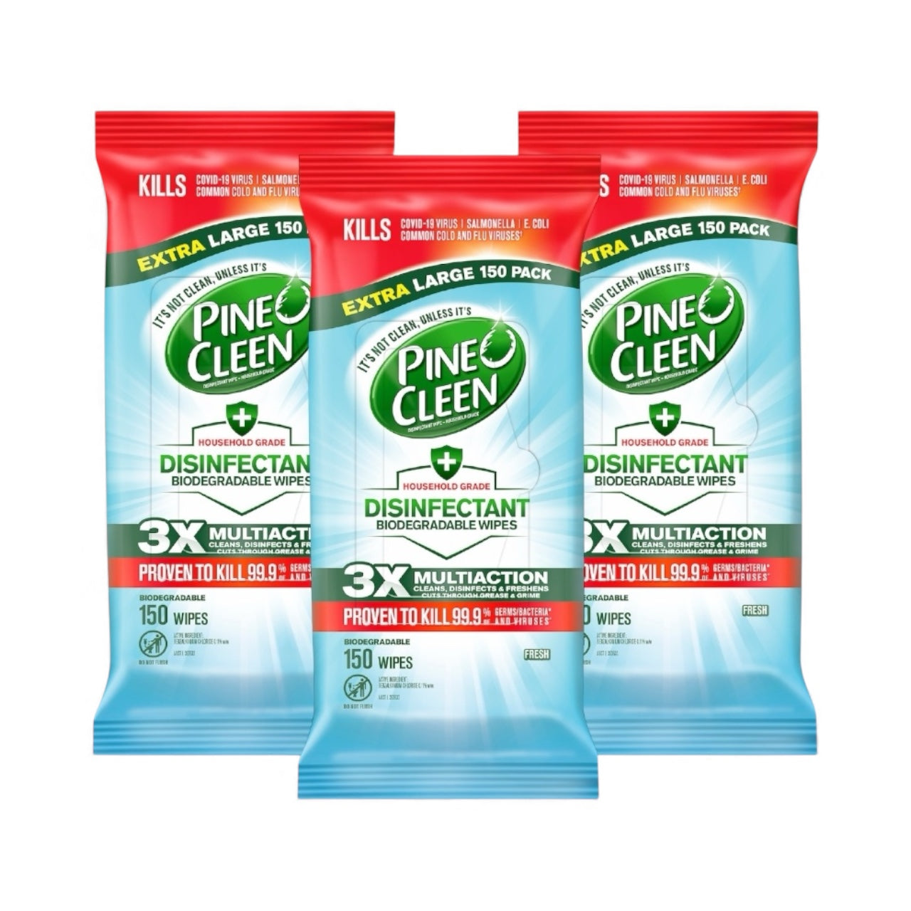 3 x Pine O Cleen Disinfectant Wipes Fresh 150 pack