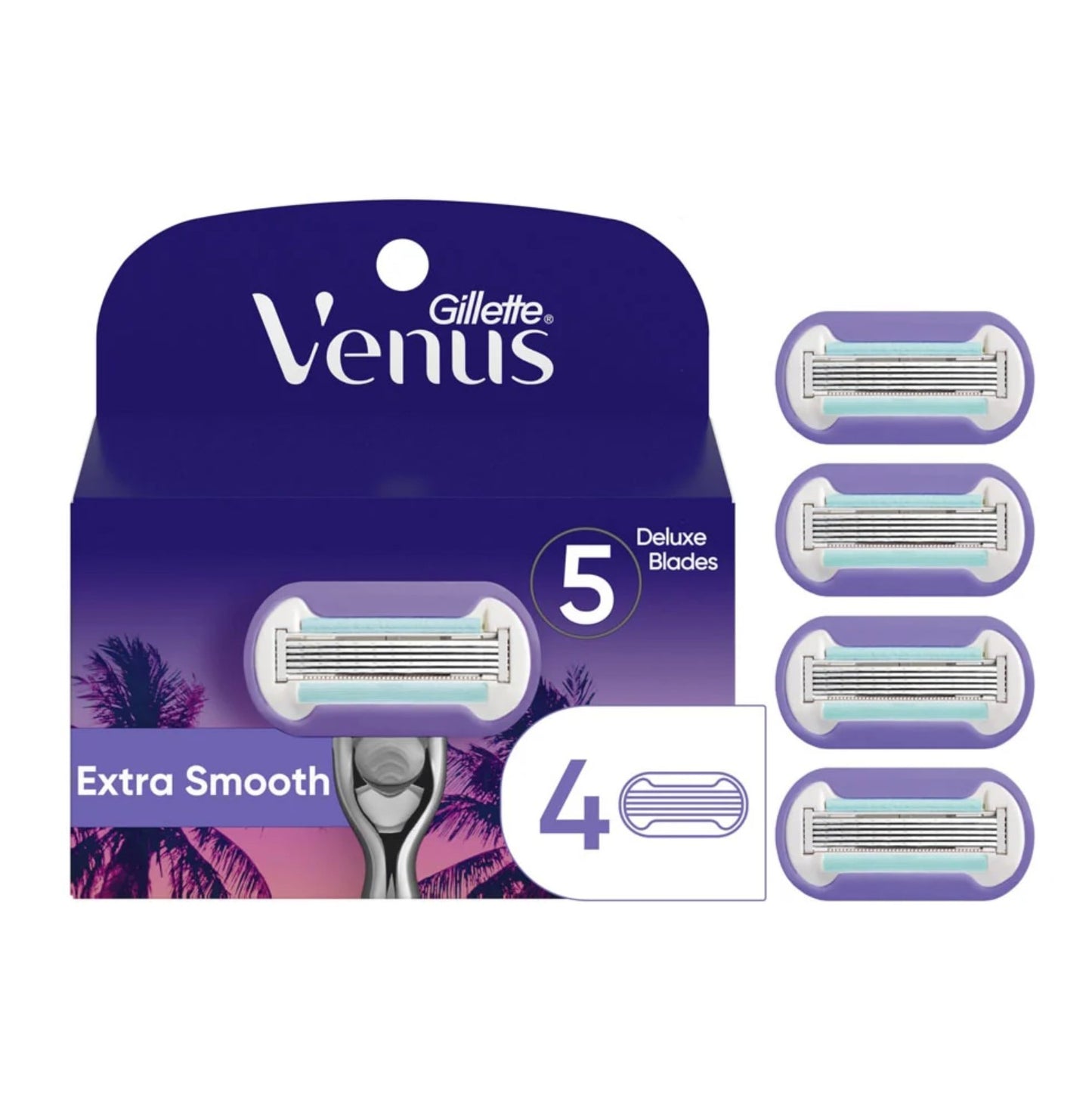 2 x Gillette Venus Deluxe Smooth Miami Midnight 5-Blade Razor Cartridges 4 Pack
