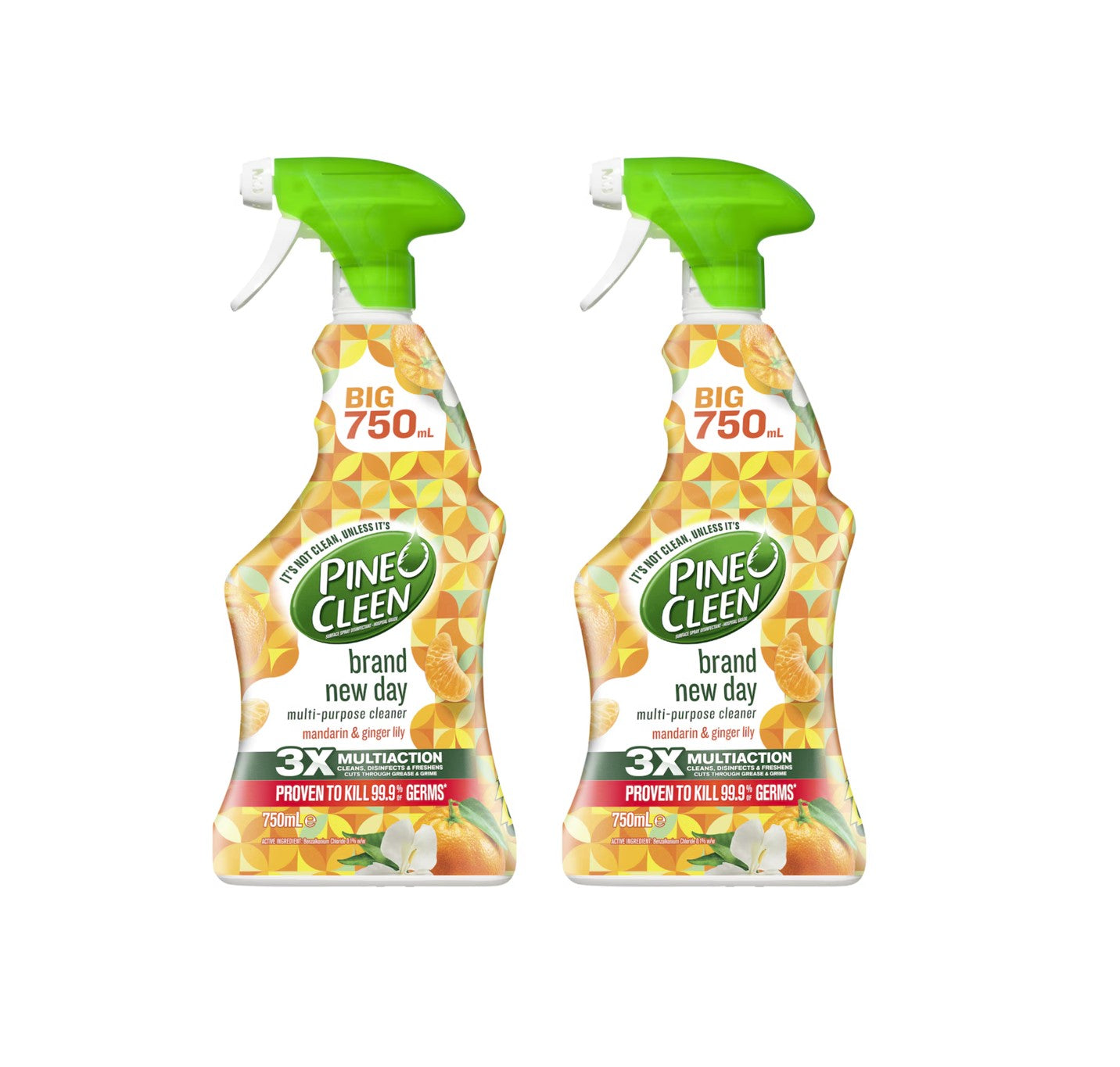 2pk Pine O Cleen Brand New Day Mandarin & Ginger Lily 750mL
