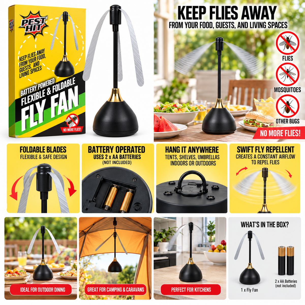 Battery Powered Fly Repellent Fan – Flexible & Foldable