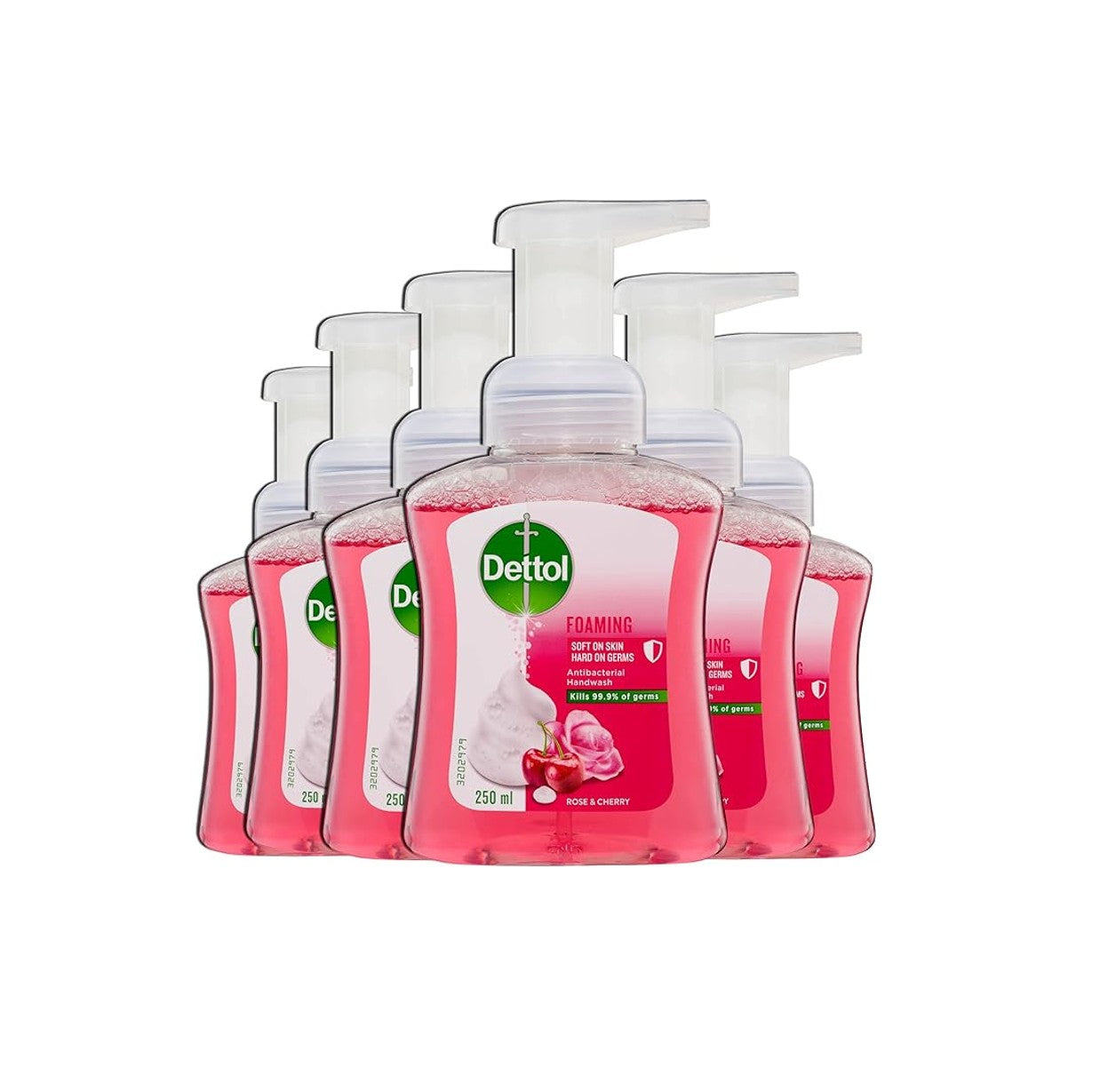 6 x Dettol 250ml Antibacterial Foam Hand Wash Rose & Cherry Pump