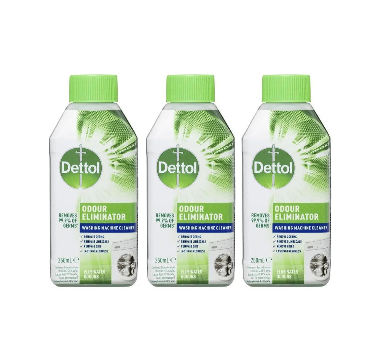 3 x Dettol Washing Odour Eliminator Machine Cleaner 250ml