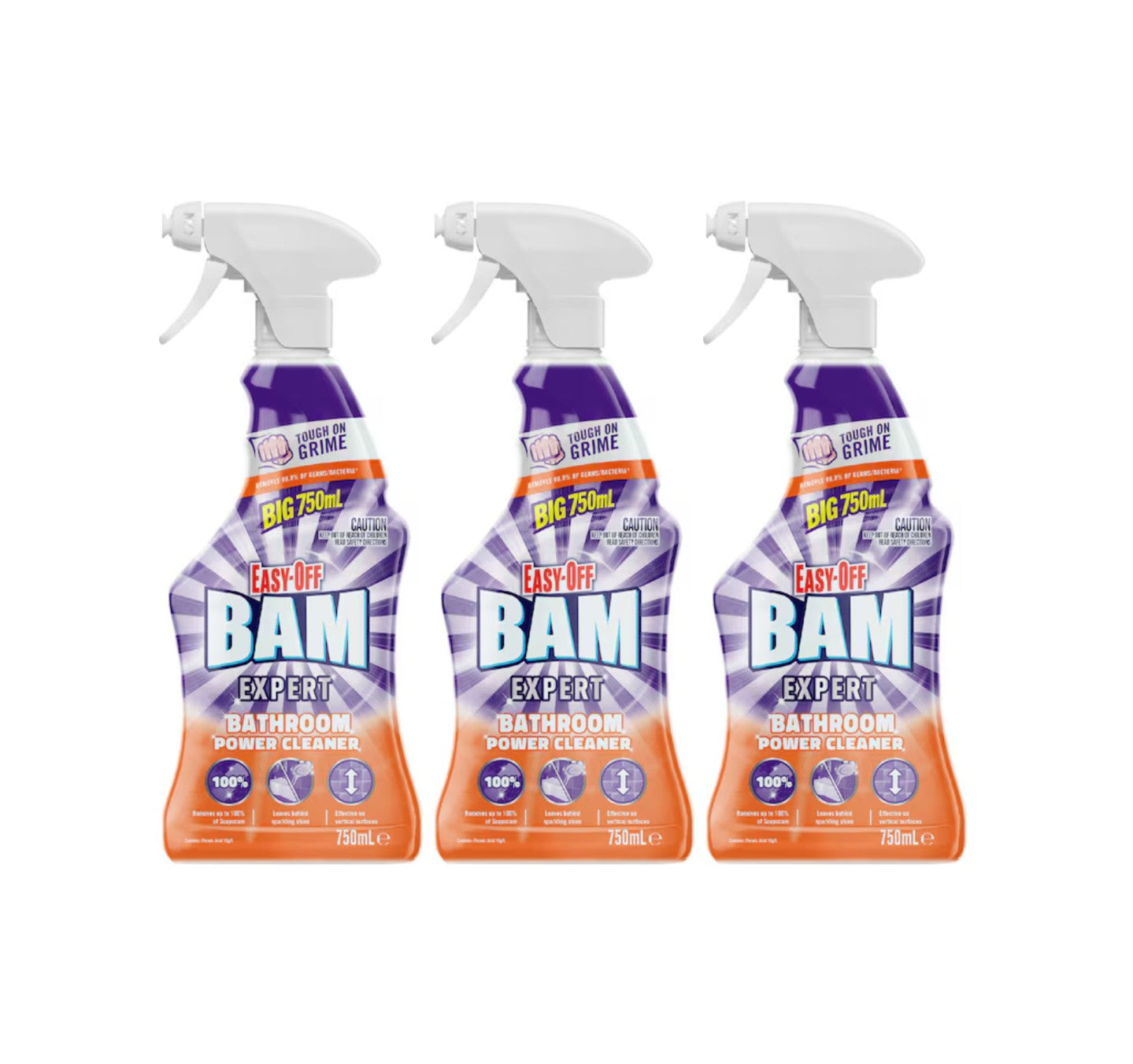 3 Pack Easy Off Bam Expert Bathroom Power Cleaner Spray 750ml