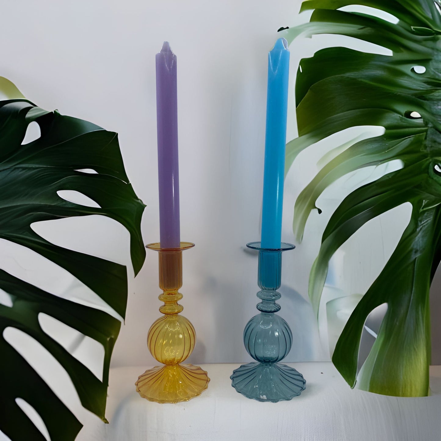 Blue Glass Candle Holder