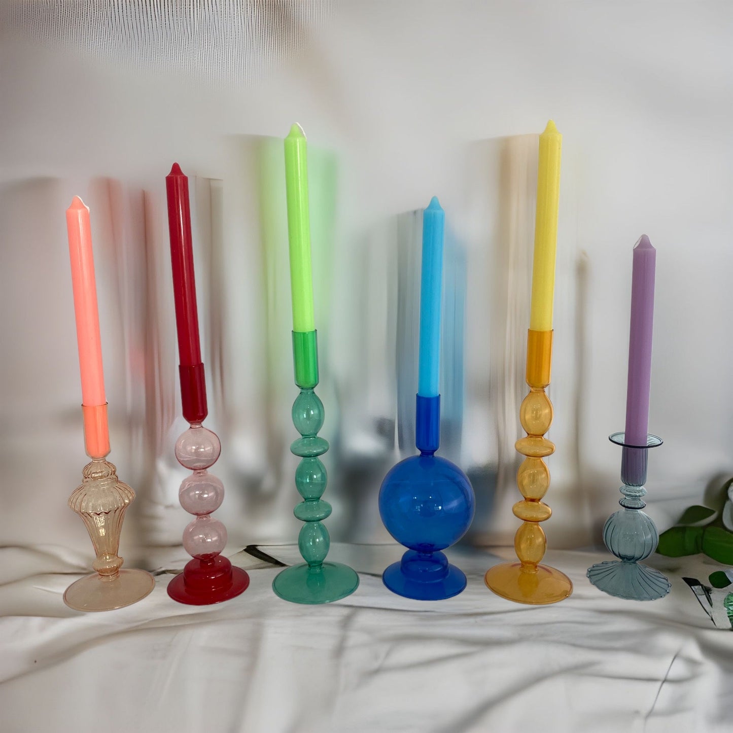Glass Tall Candle Holder Yellow