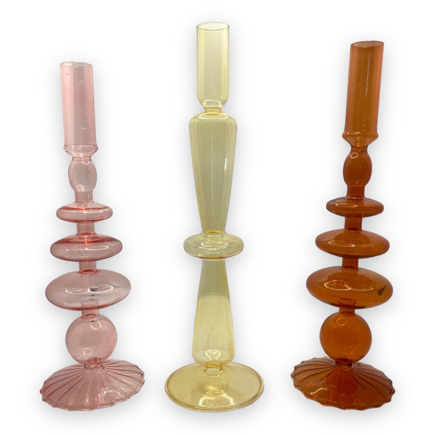 Glass Tall Candle Holder Yellow