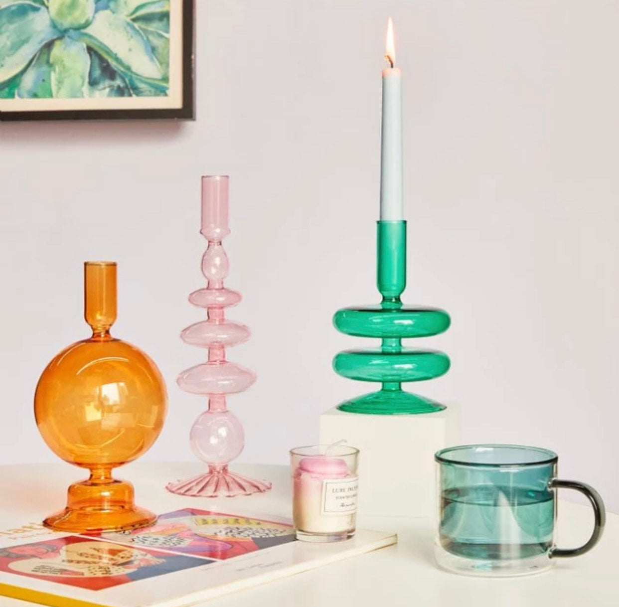 Green Glass Candle Holder
