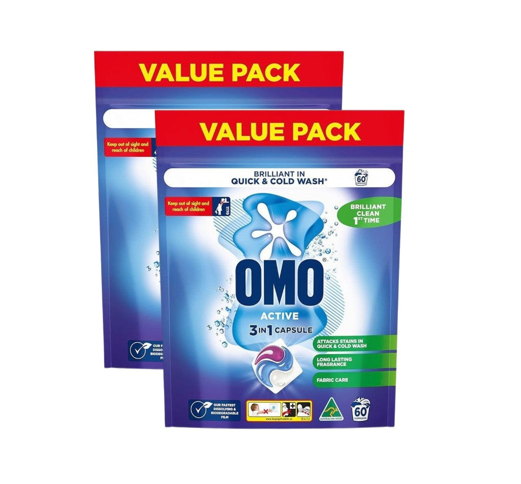OMO Active 3 in 1 Laundry Capsules, 60 Washes