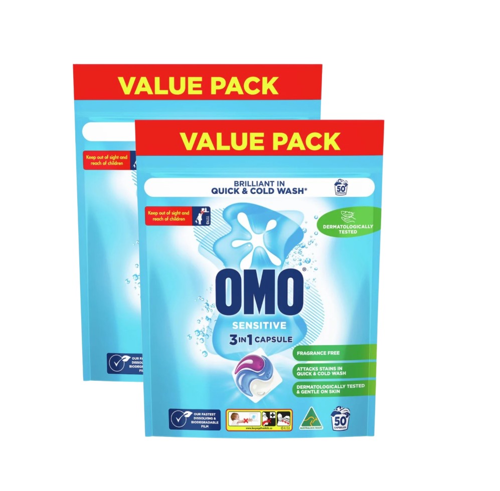 OMO Sensitive Laundry Liquid Capsules Detergent 50 pack