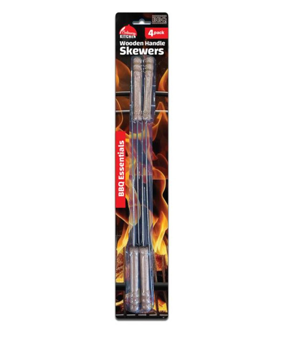 4 Pack Skewer BBQ Wooden Handle Skwers 38cm