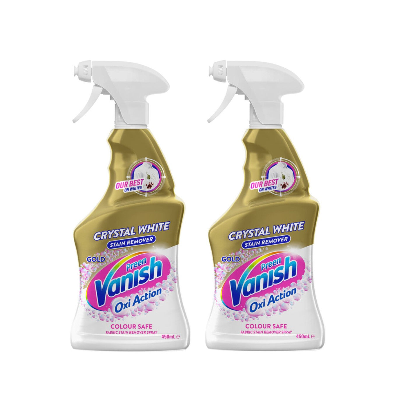 2 Pack Vanish Preen Gold Oxi Action White Fabric Stain Remover Spray 450mL