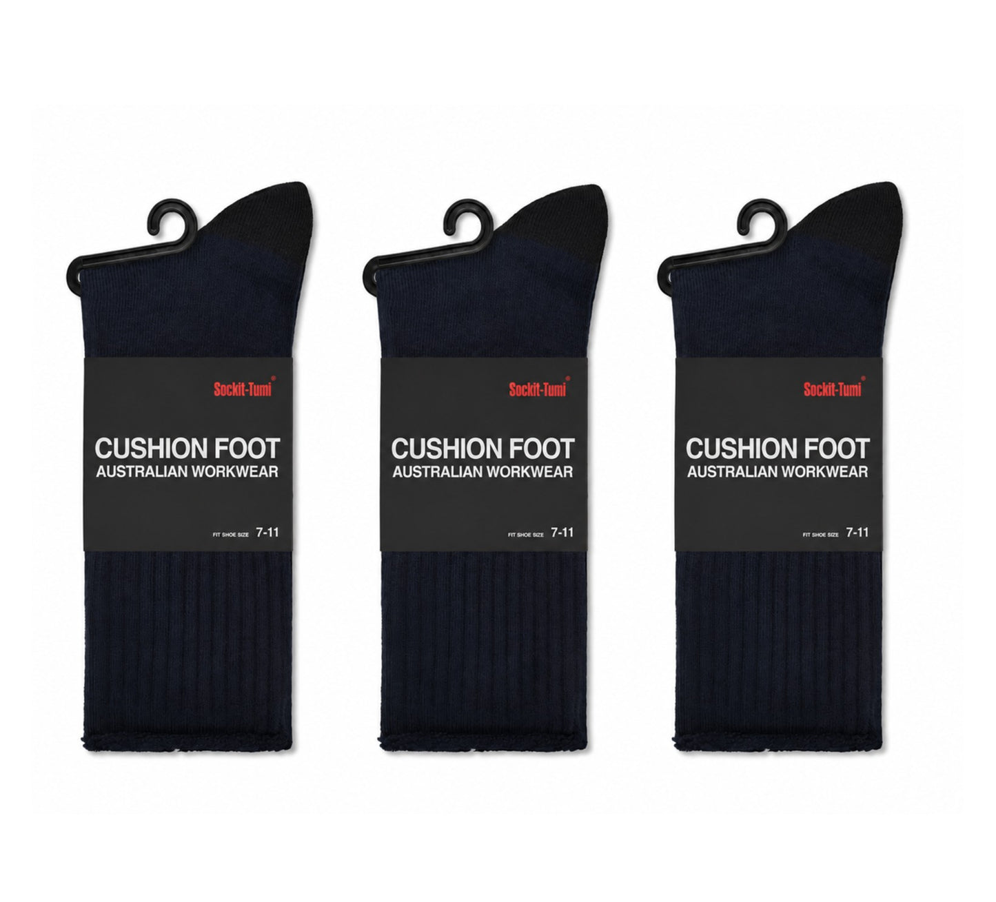 3 Pack Men's Australian Heavy Duty Cotton Work Socks Black & Navy