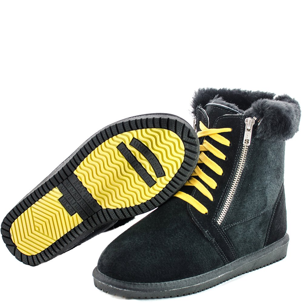 Original Ugg Australia Zipper Black Boots Yellow Laces Ups