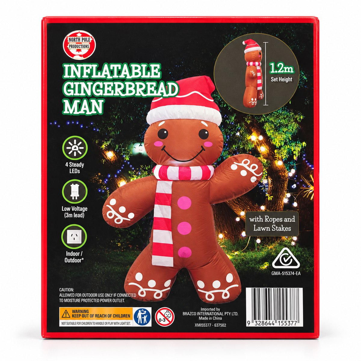 Inflatable Gingerbread Man 1.2m – LED Light Up Decoration