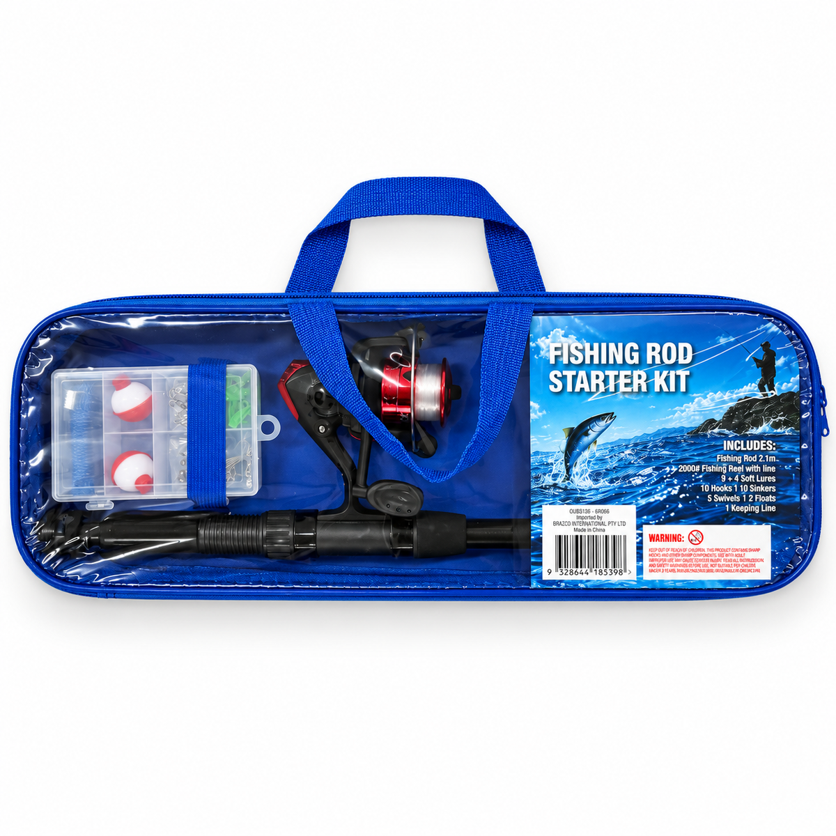 Fishing Rod Starter Kit 2.1m with Reel, Tackle & Carry Bag