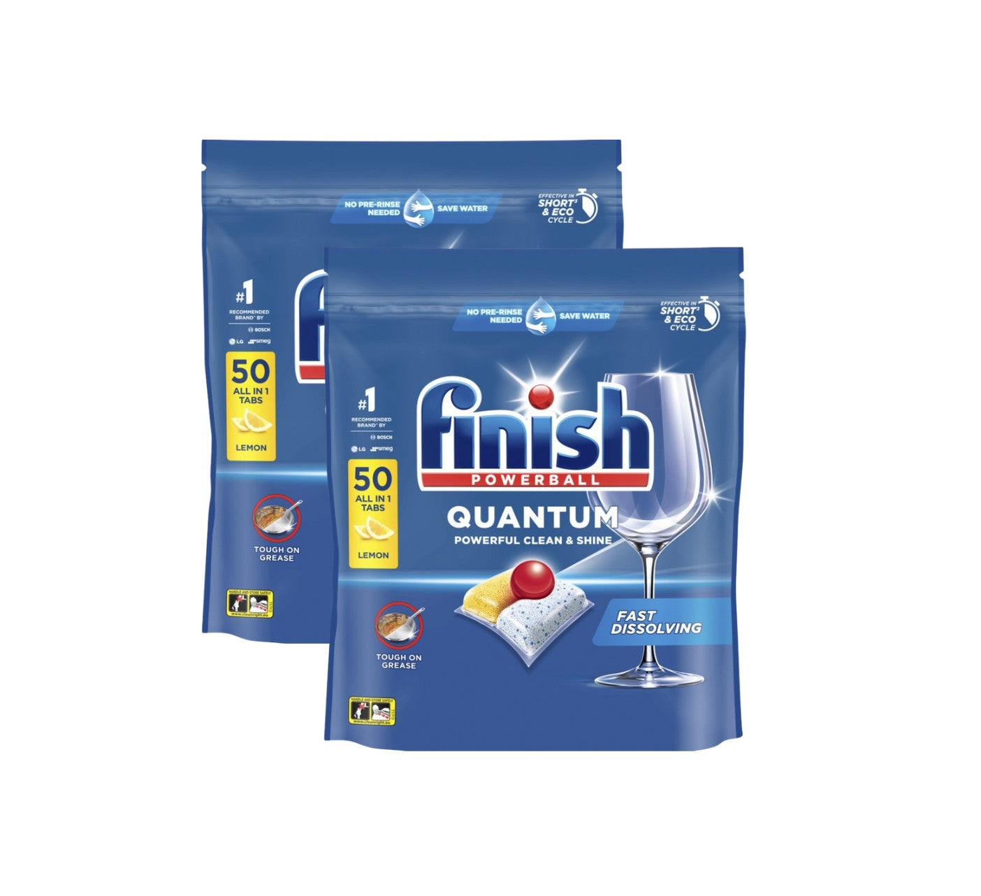 2 x Finish Quantum Dishwashing Tablets Lemon 50 Pack (100 Tablets)