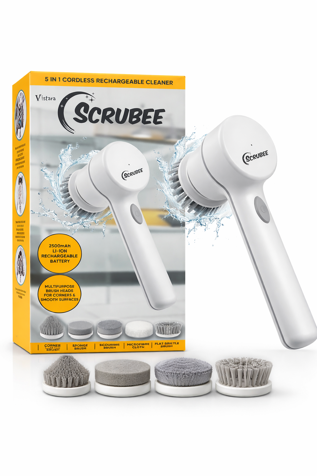 Vistara Scrubee 5 in 1 Cordless Rechargeable Kitchen/Bathroom Cleaner Brush