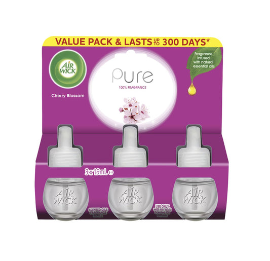 3 Pack Air Wick Cherry Blossom Pure Scented Oil Diffuser Refills 19mL
