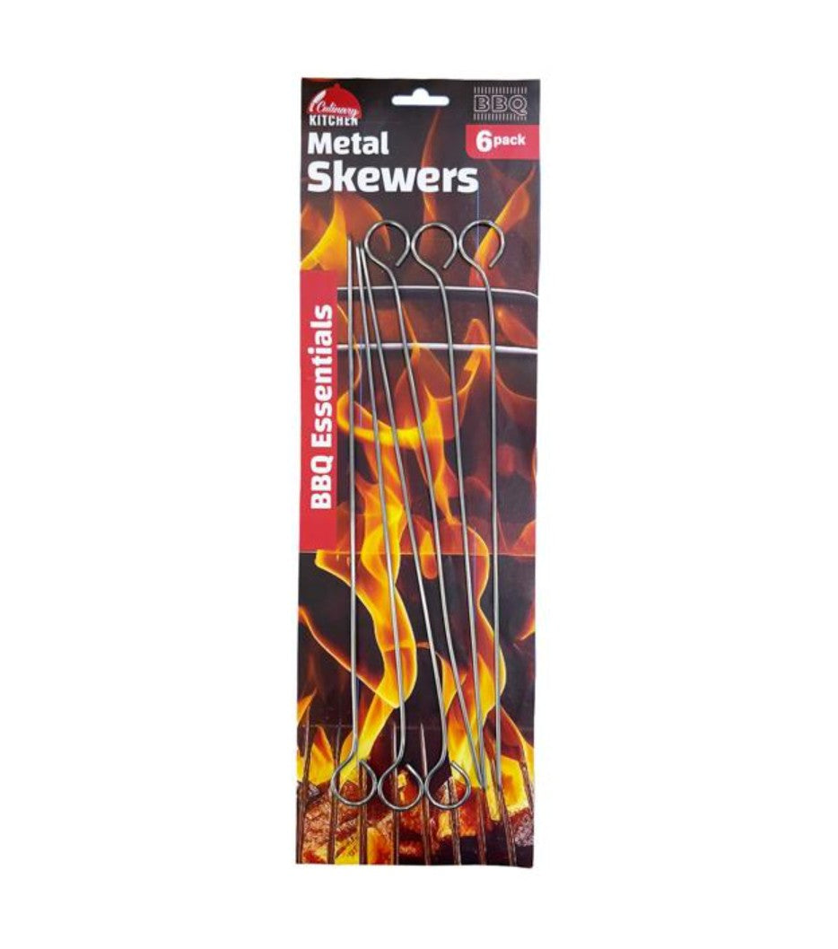 6 Pack Skewers Metal BBQ 25cm