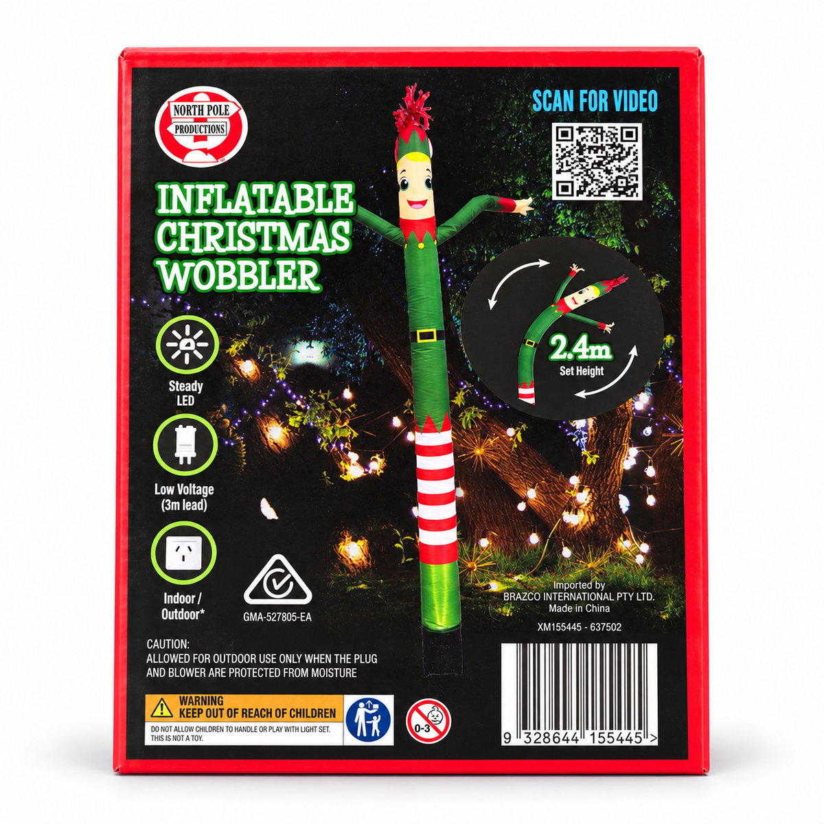 Christmas Inflatable Wobbler Elf 2.4m – LED Light Decoration