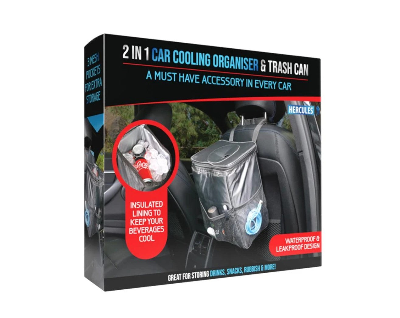 2-in-1 7.5L Car Drink Beverage Food Insulated Cooling Bag Organiser & Trash Can