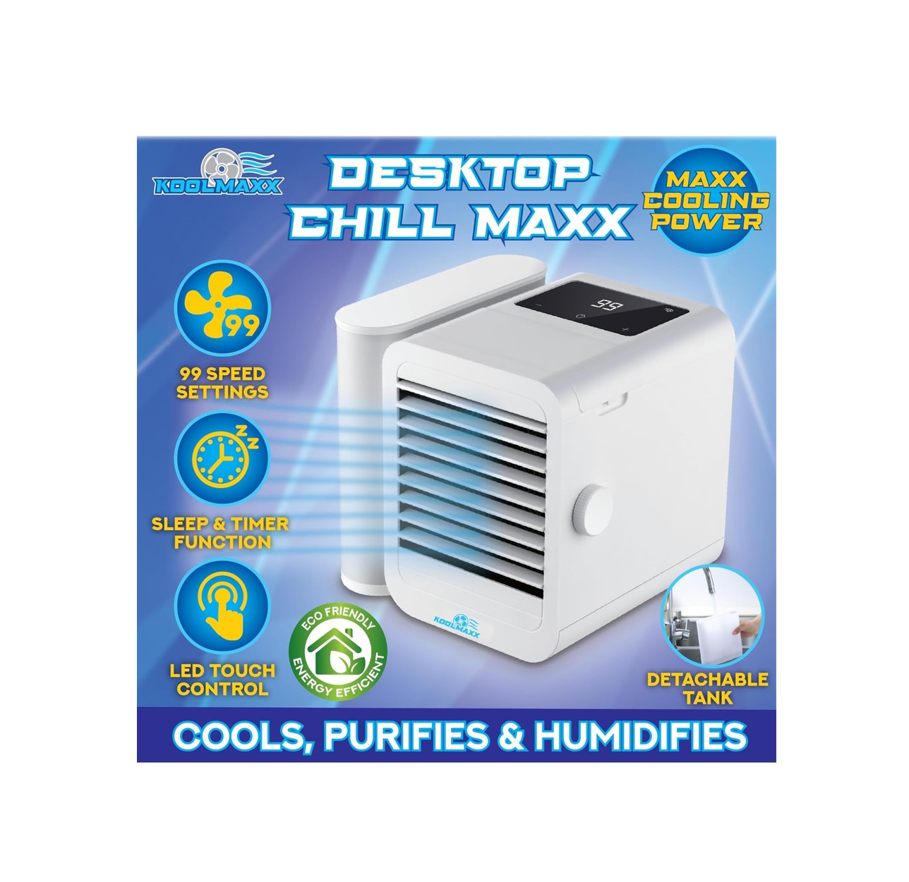 ChillMaxx Personal Air Cooler Fan – 99 speed ultra-quiet portable AC