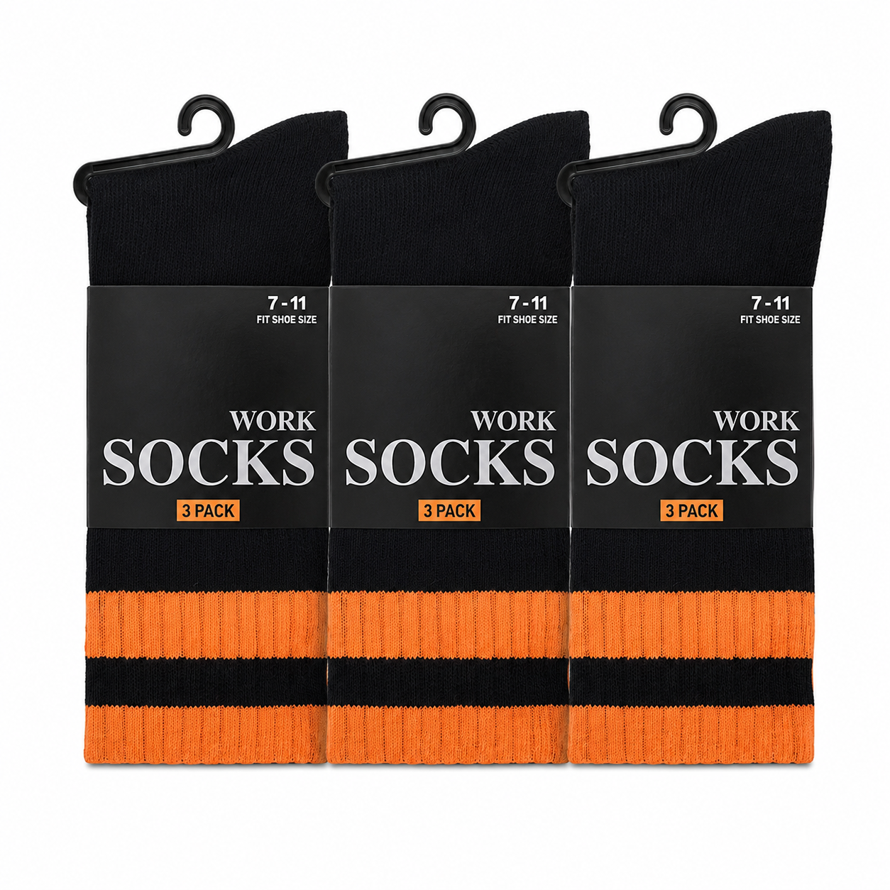 3 Pack men's Hi-Vis Safety Work Socks Black Orange & Green