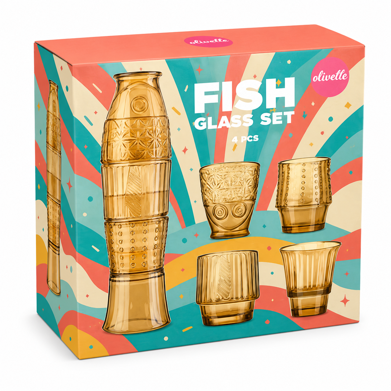 Fish Drink Tower – Fish Glass Set 4Pc