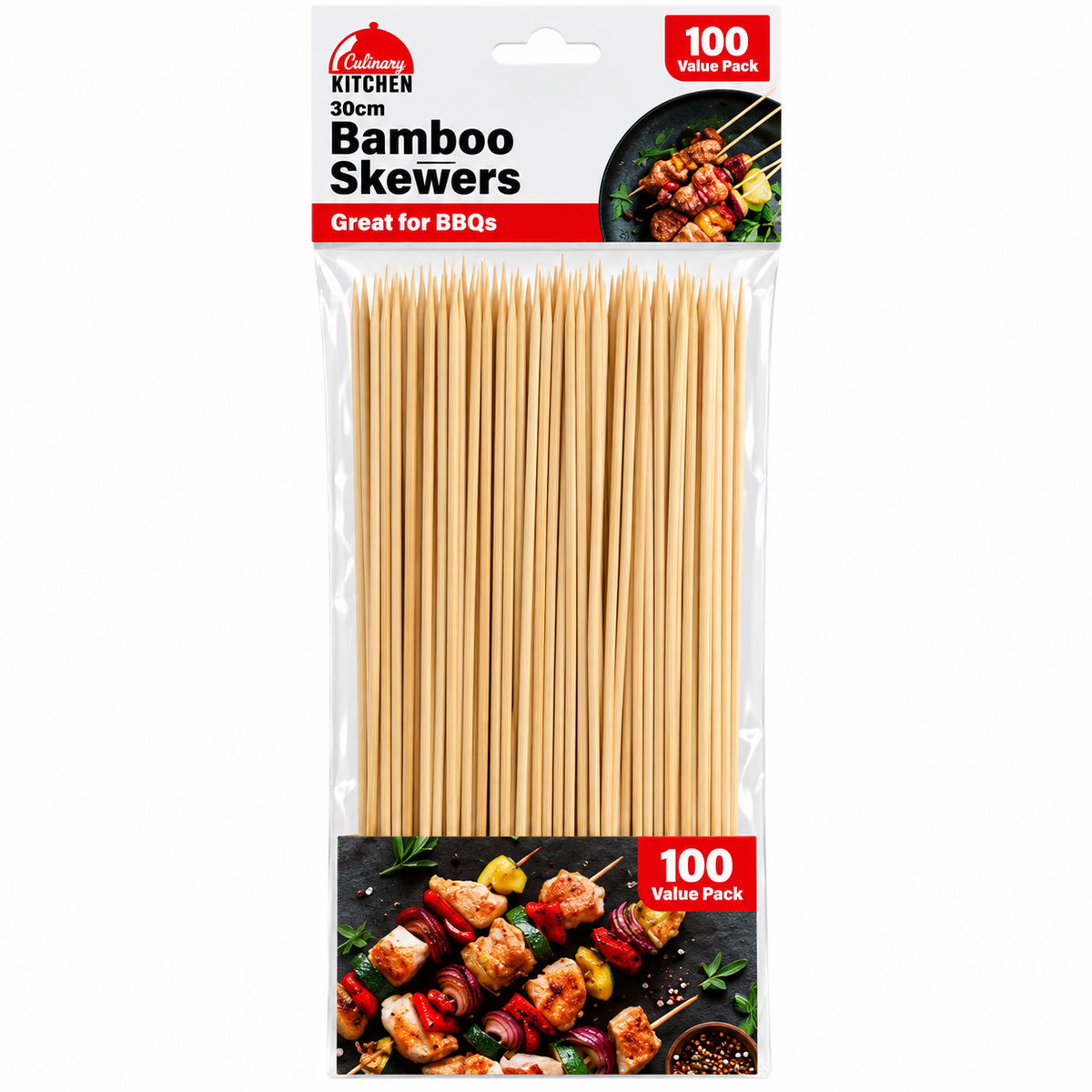 Bamboo Skewers 30cm x 3mm – Pack of 100 BBQ & Cooking Skewers