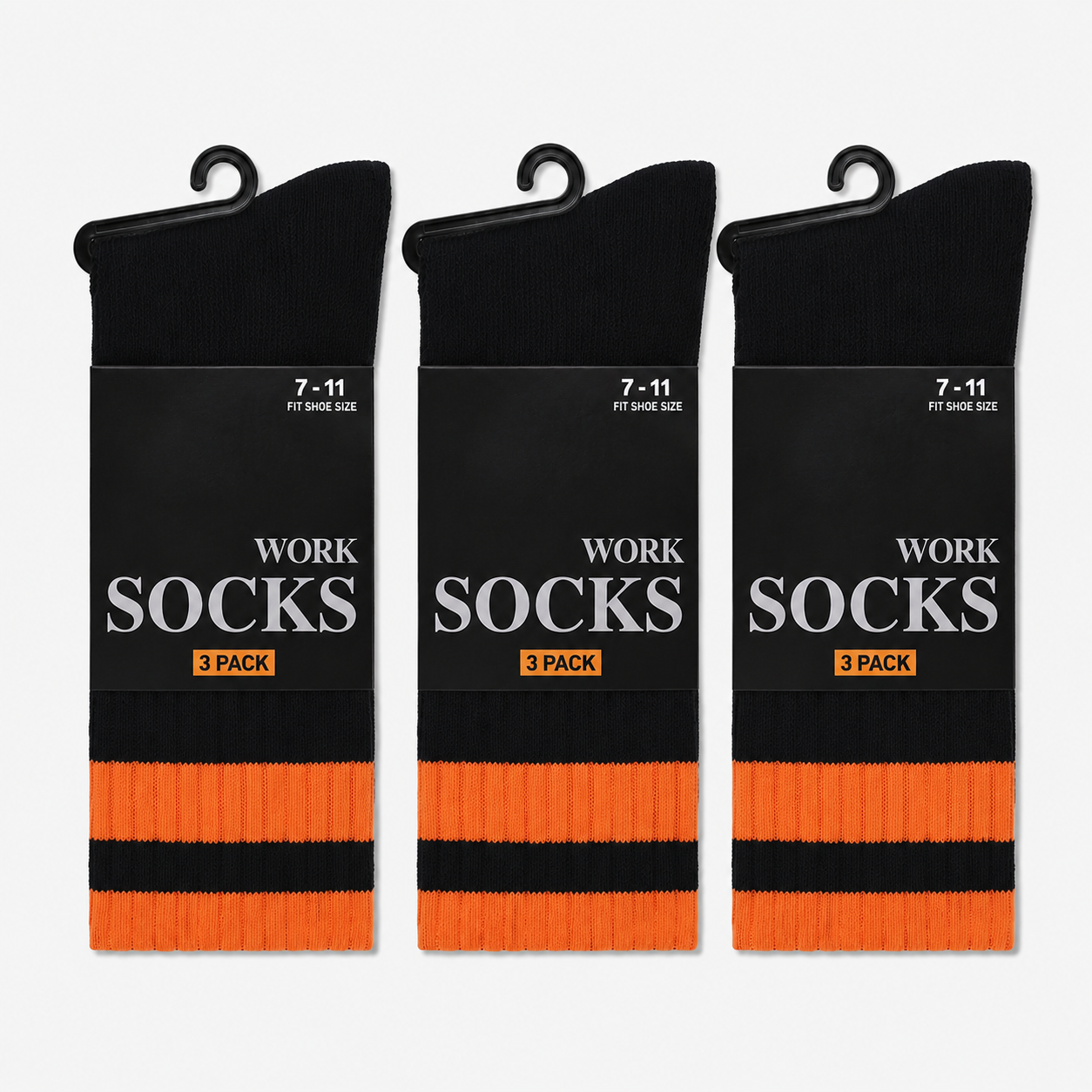 3 Pack men's Hi-Vis Safety Work Socks Black Orange & Green