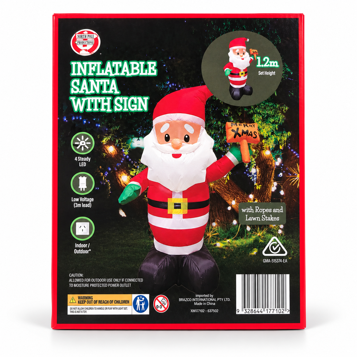 Inflatable Christmas Santa with Merry Xmas Sign 1.2m Decoration