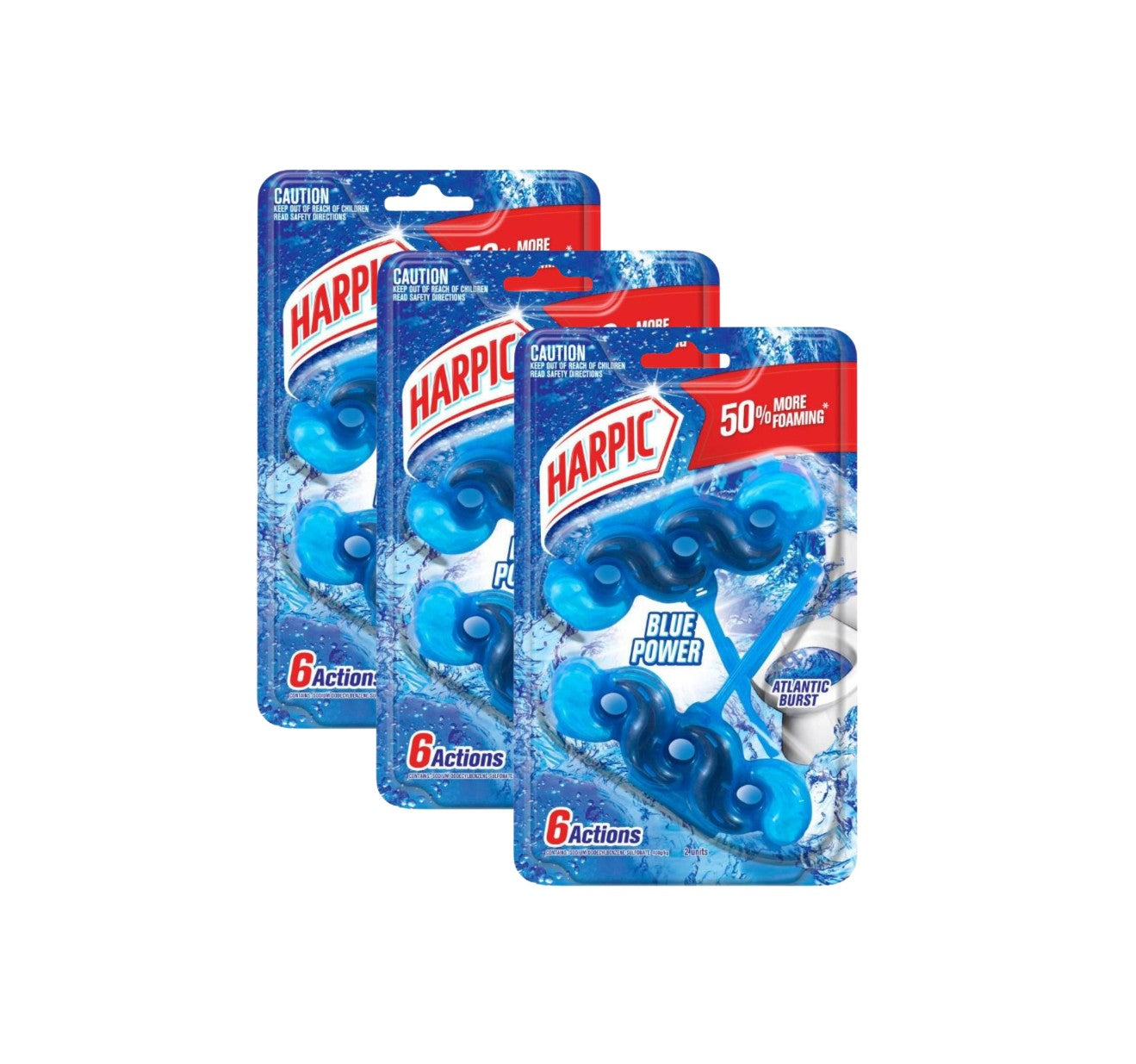 3x Harpic Blue Power Atlantic Burst Toilet Cleaner Block 2 pack