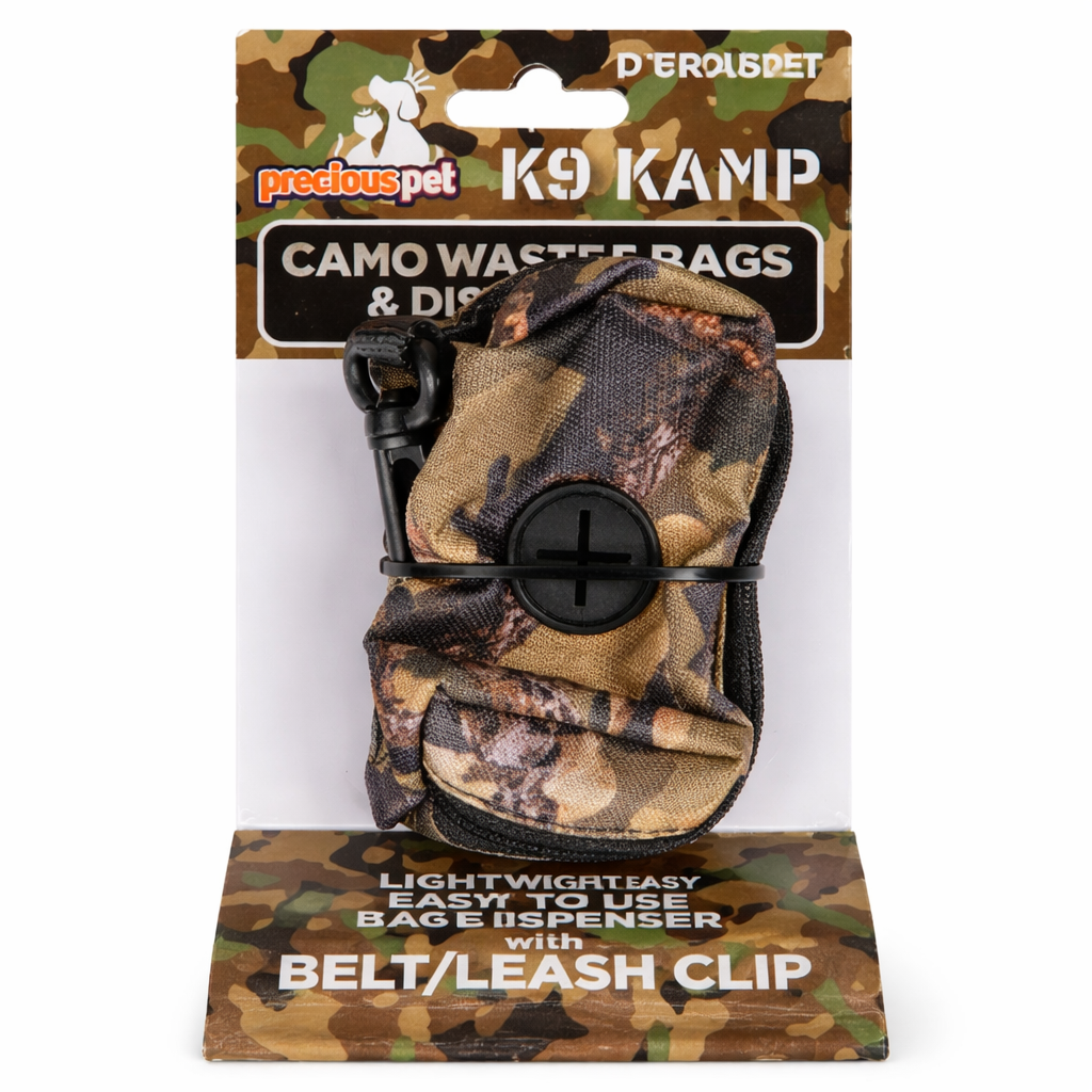 Camo Pritn Dog Waste Bags & Dispenser - 6cm x 10cm