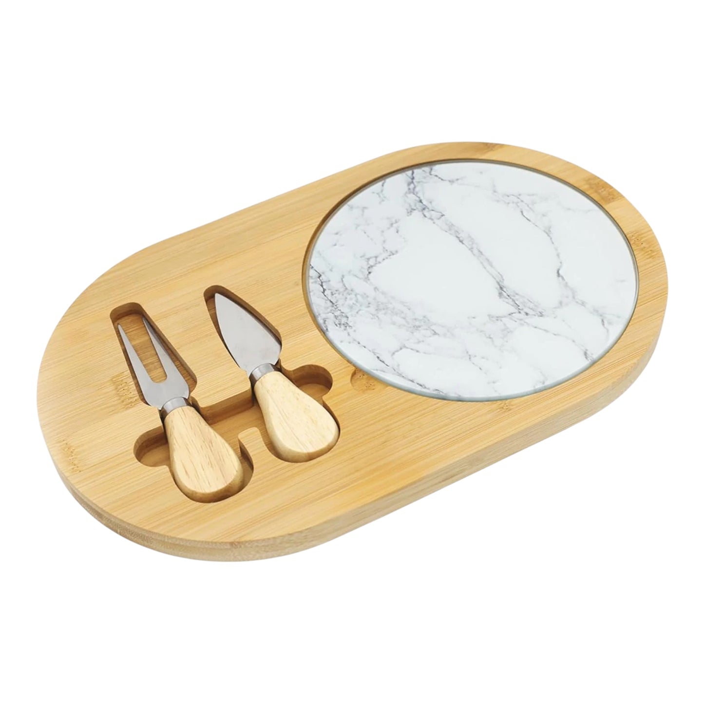 Bamboo and Marble Cheese Platter Set