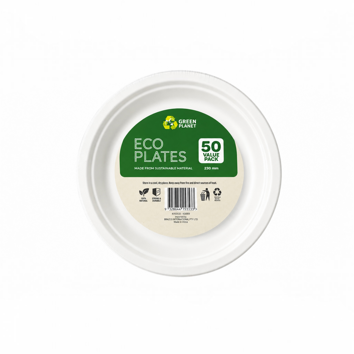 Eco Disposable Sugarcane Plates 23cm 50 Pack