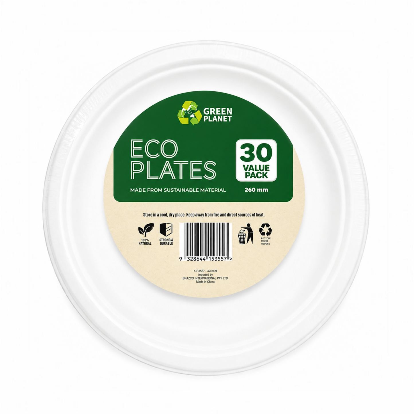 Eco Disposable Sugarcane Plates 26cm 30 Pack