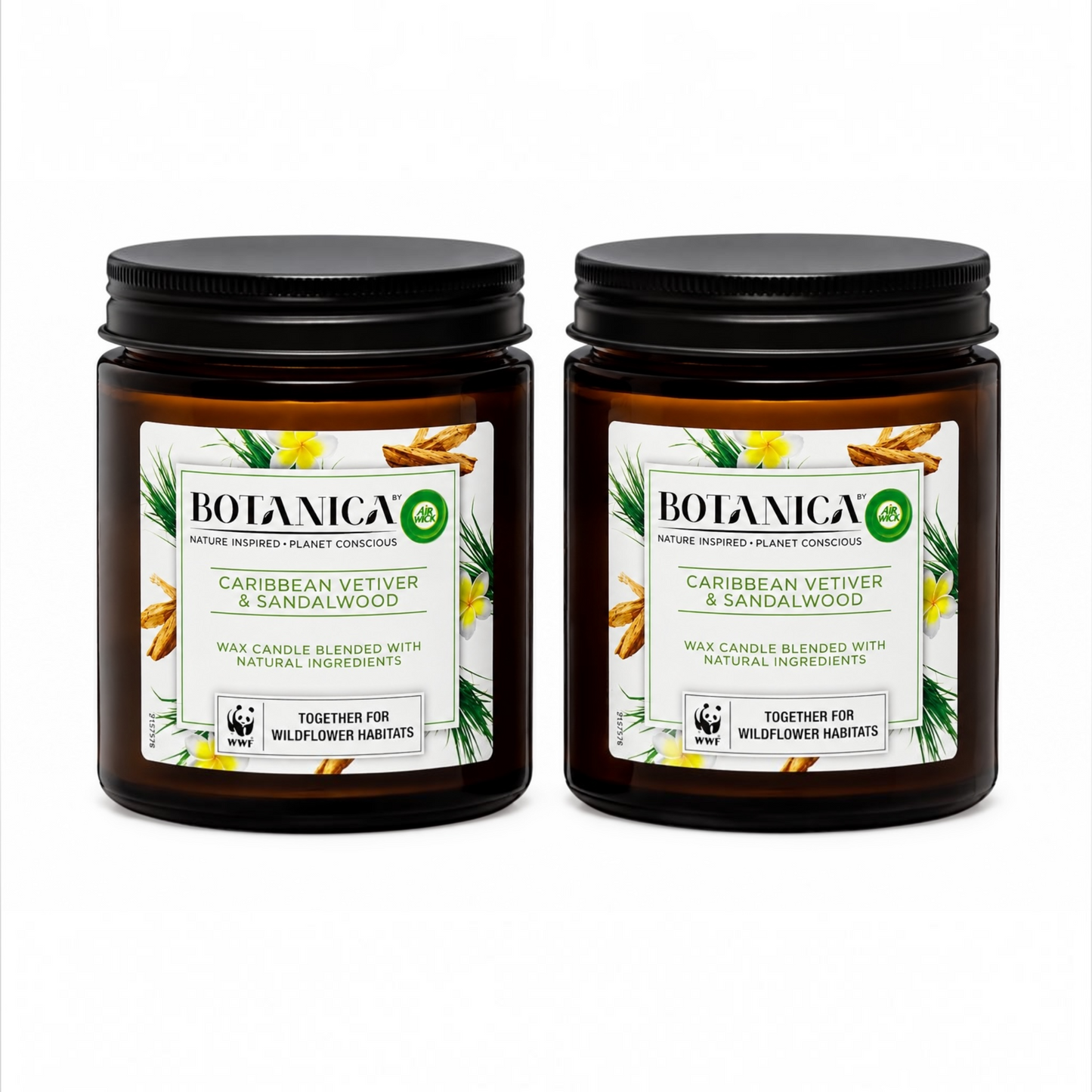 2 Pack Air Wick Botanica Caribbean Vetiver & Sandalwood Candles 205g