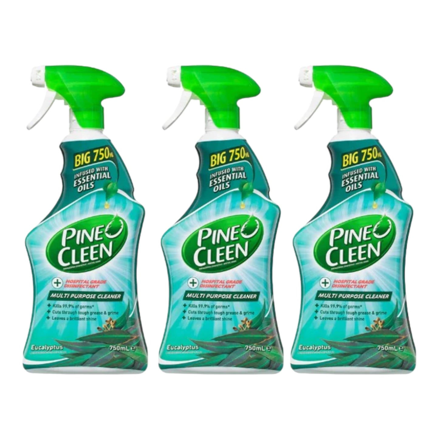 3x Pine O Cleen 750ml Disinfectant Multi-Purpose Spray Eucalyptus